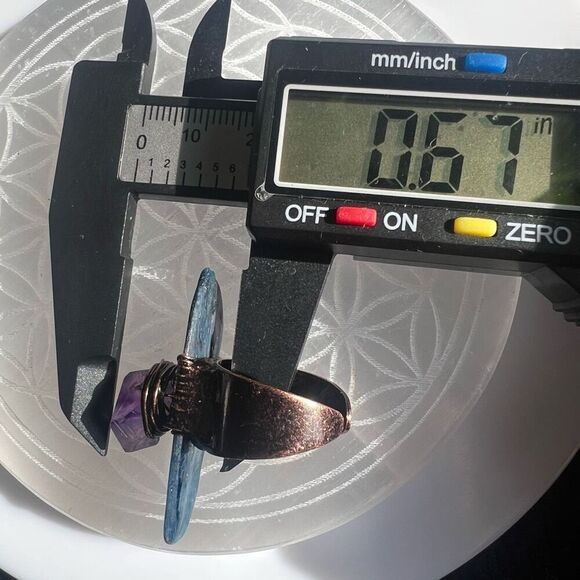 Blue Kyanite Crystal Wire Wrapped Amethyst Crystal Ring Size 7 adjustable - Picture 13 of 16